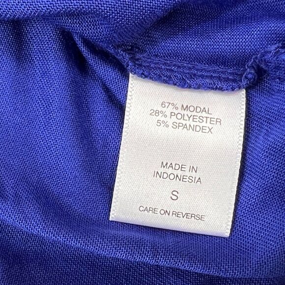 soho New York & Co Jeans WOMENS SMALL Blue 3/4 Sleeve Covered Strap-Back Top NEW - Picture 12 of 16